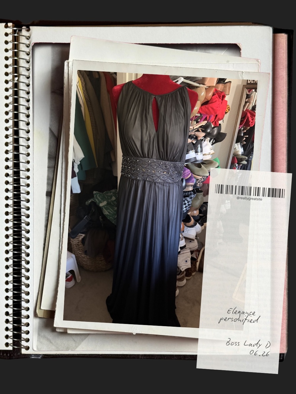 Jessica Howard Black to Charcoal Ombre Beaded-Waist Maxi Dress